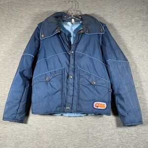 Vintage Heatwave Jacket Mens Medium Blue Puffer Eagle Applique Made USA 70s